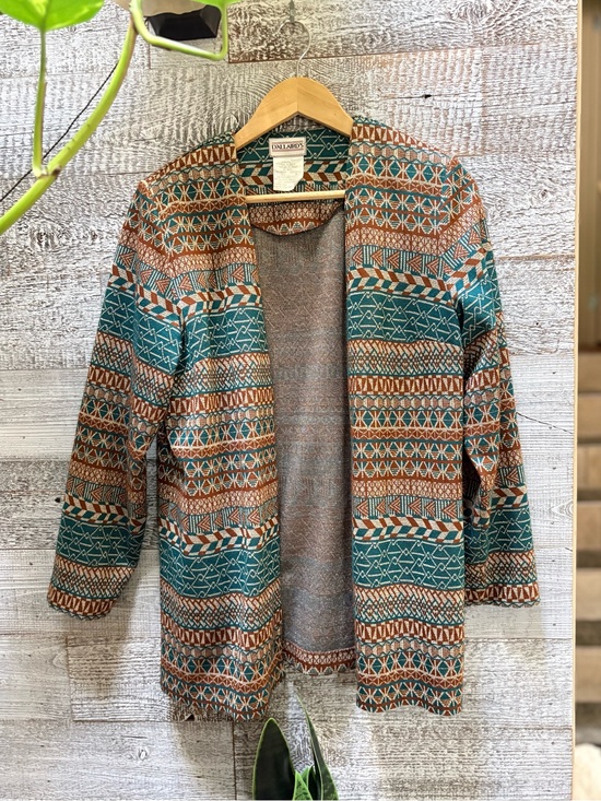 D'Allaird's Sweaters - D'Allaird's | Vintage Open-Front Metallic Cardi Jacket - Women's 10, Rust/Teal